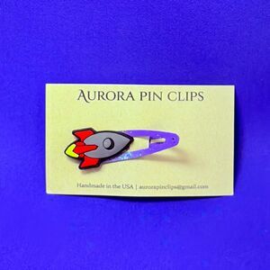 Red and Gray Rocket Ship Snap Hair Clip Purple Glitter Clip 55mm Space Accessory